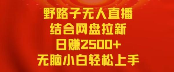 野路子无人直播结合网盘拉新，日赚2500+，小白无脑轻松上手【揭秘】-副业网创